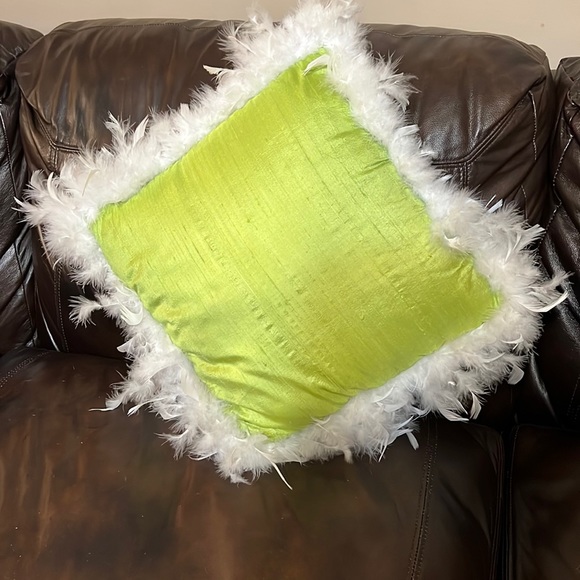 Bedding Lime Green Pillow With White Feather Trim Poshmark